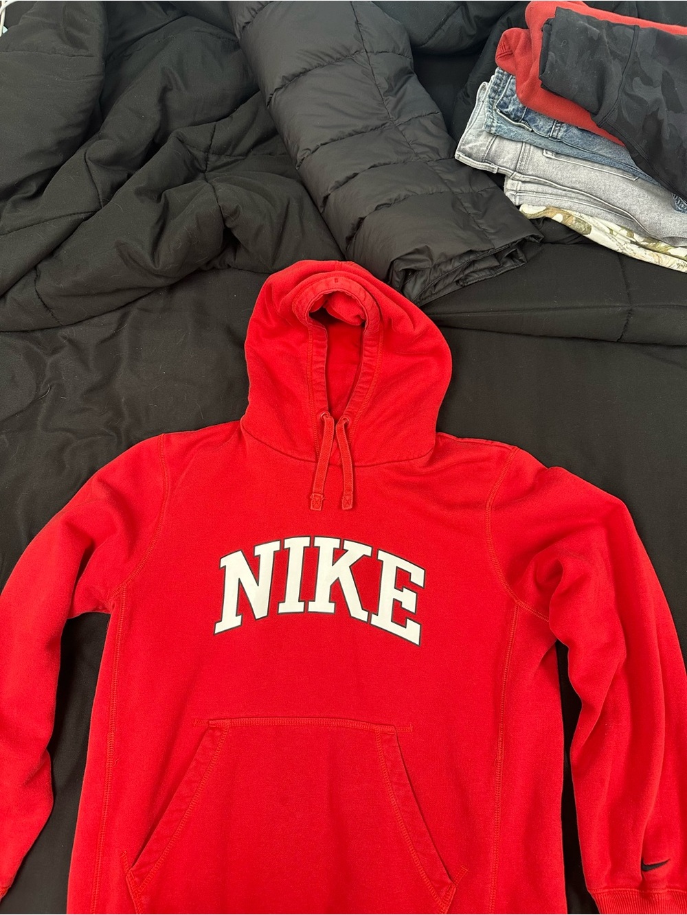 Nike Red Pullover Hoodie with White Arch Logo